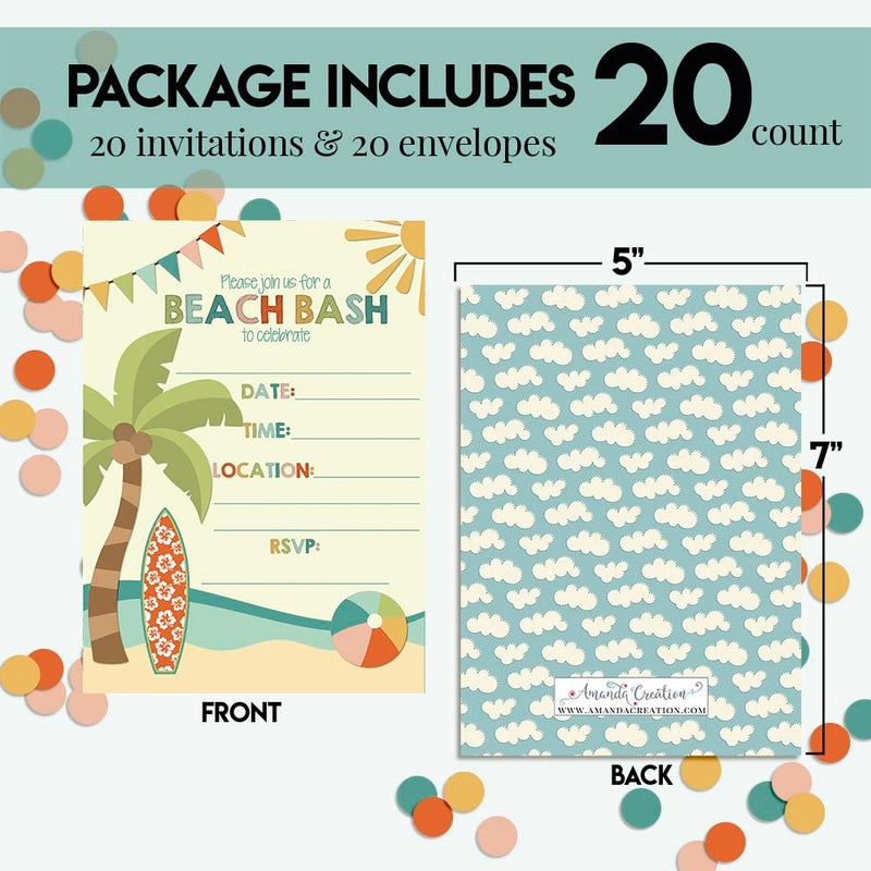 Amanda Creation Beach Bash Summer Birthday Party Invitations, 20 5x7 Fill In Cards with Twenty White Envelopes by AmandaCreation - Image 4